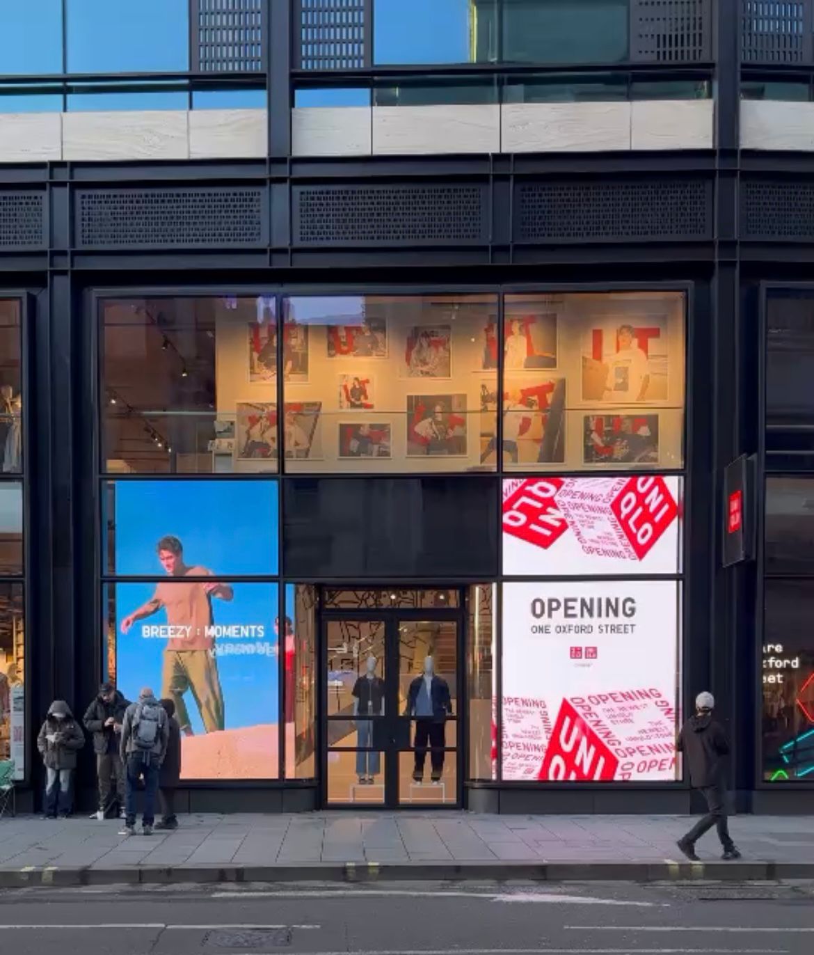 Two 4m x 2m LED Screens. One displaying content about the Grand Opening of Uniqlo's Tottenham Court Road store, the other showcasing branded content